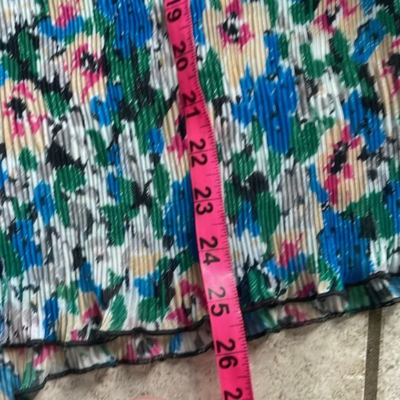 Ganni Pleated Georgette Ruffle V-Neck Blouse in Floral Azure Blue - Picture 15 of 16